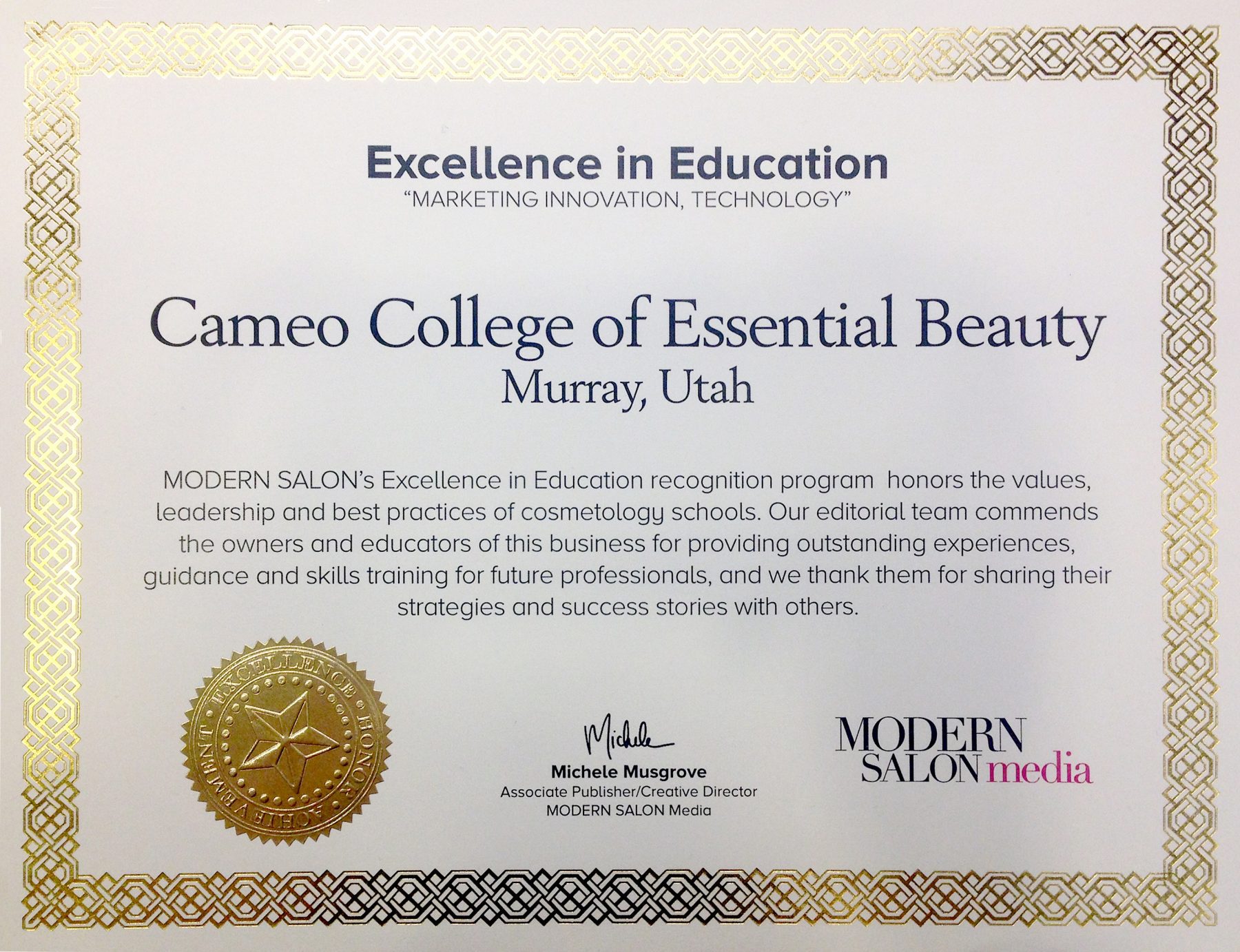 Cameo College Honored | Cameo College