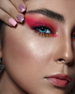 Close-up Photo of Woman with Pink Eyeshadow | Blending Eyeshadow