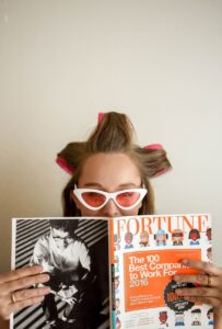 woman holding Fortune magazine | Heatless Curls