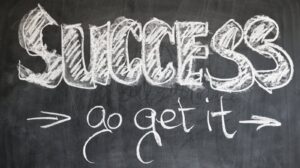 Motivational chalkboard with 'Success - go get it' written in chalk.